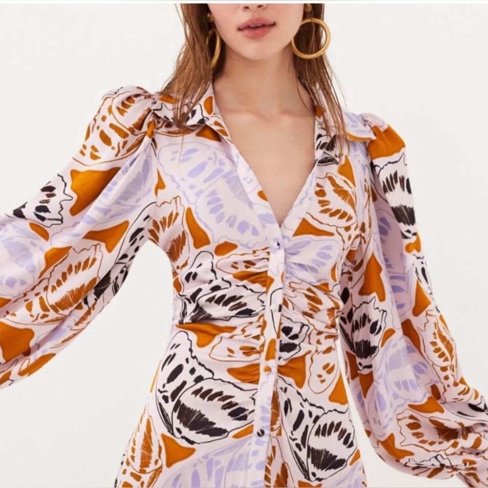 For Love & Lemons | patterned button down long sleeve dress, size medium